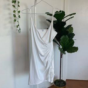 garage mila white ribbed wrap dress